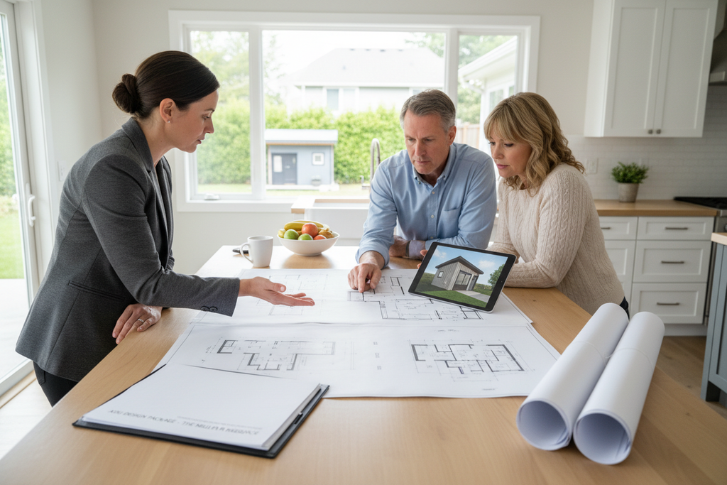 Architect presenting ADU package to homeowners