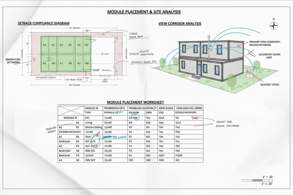 Module placement worksheet with setback compliance