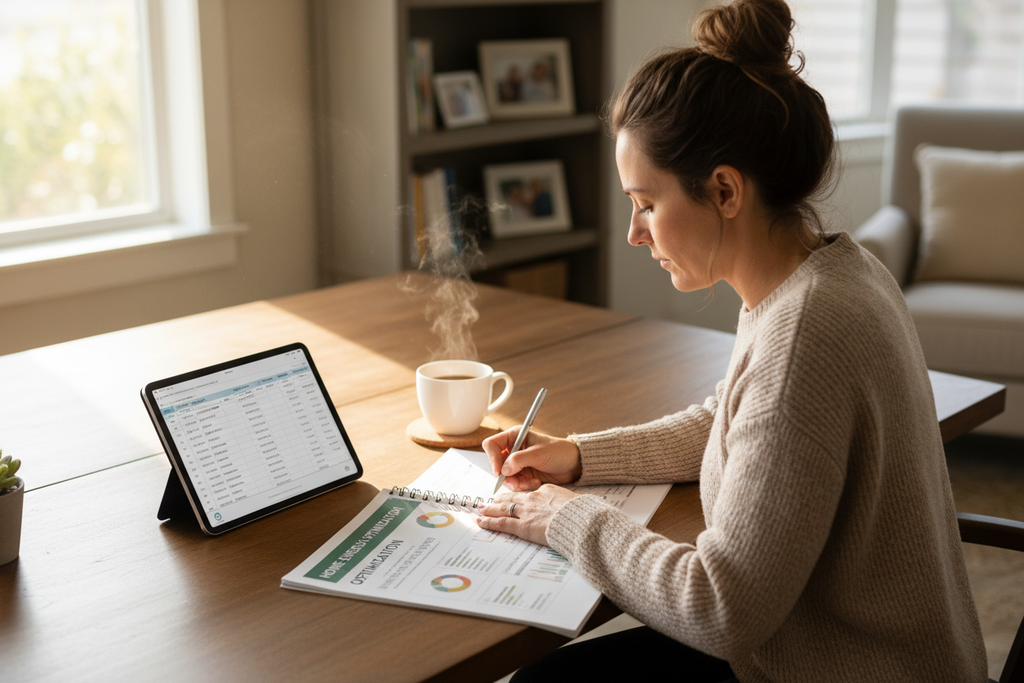 Homeowner reviewing energy optimization guide