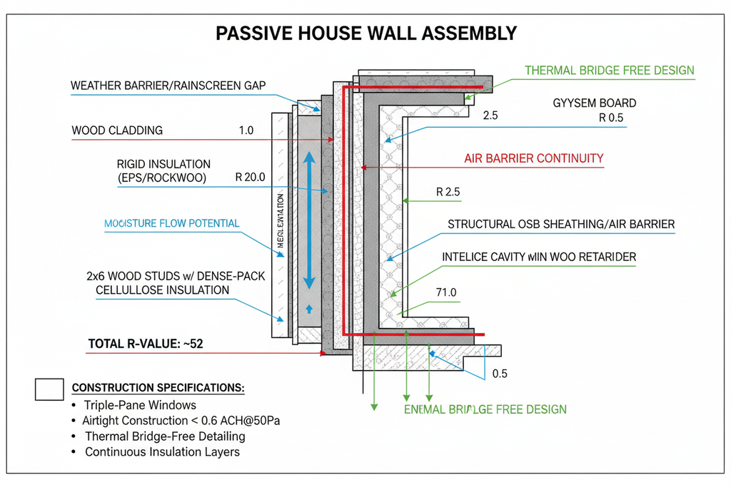 Passive House wall assembly diagram with R-values