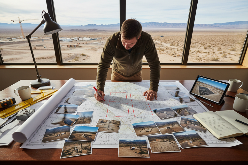 Planner marking module positions on topographic map