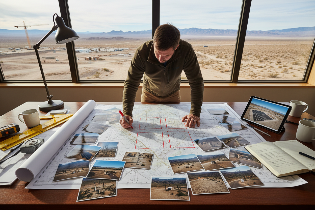 Planner marking module positions on topographic map