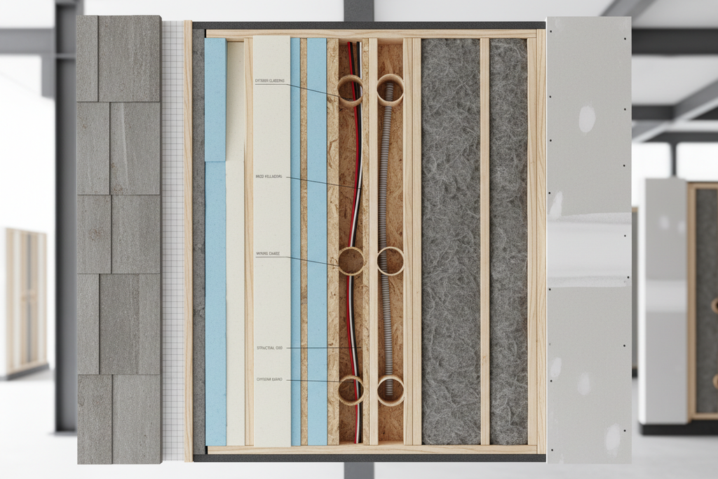 Prefab wall panel cross-section showing insulation