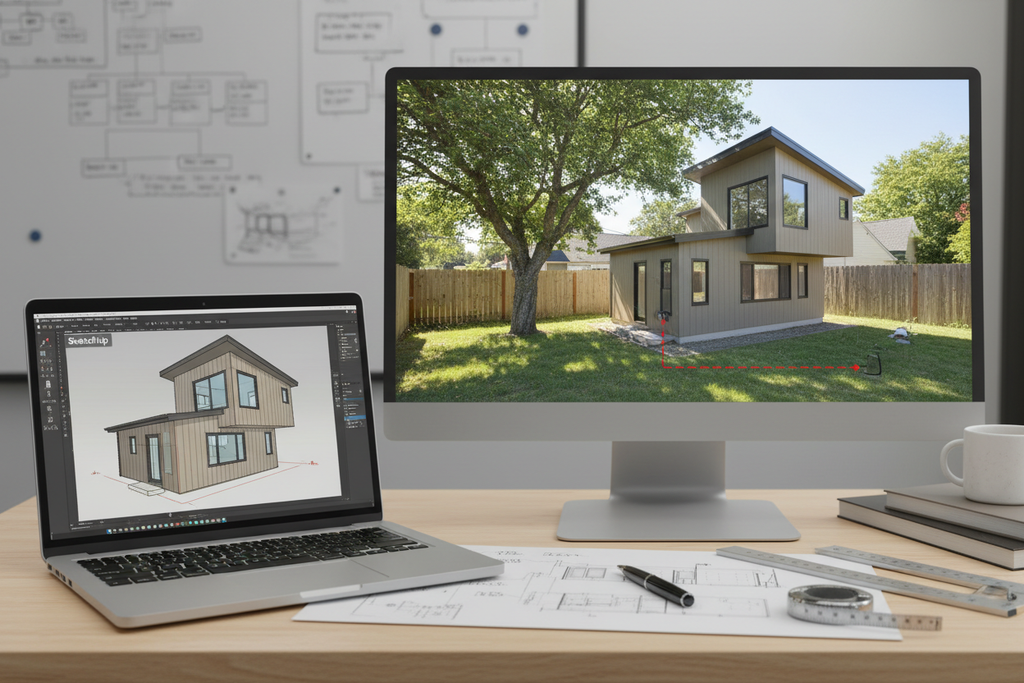 SketchUp ADU model on laptop